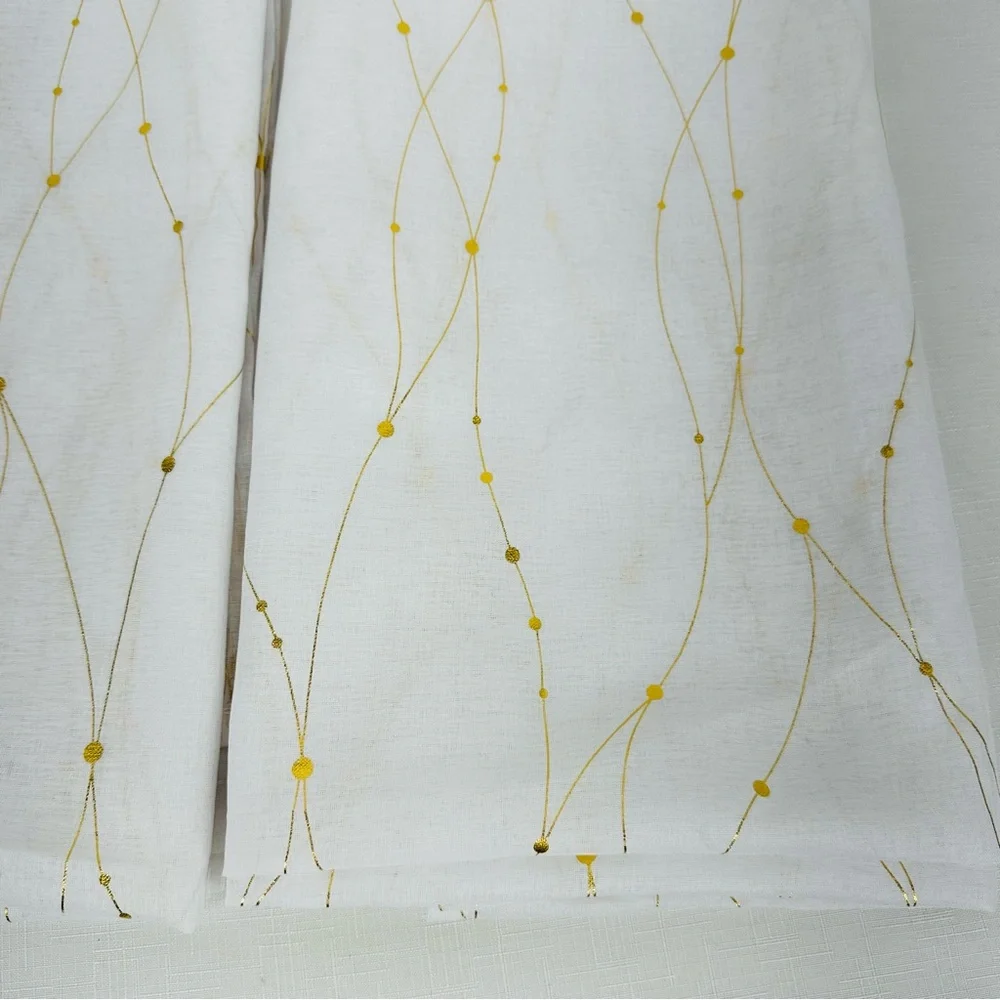 Deconovo Sheer White Gold Wave Line with Dots 2 Curtain Panels 52”W x 63”L